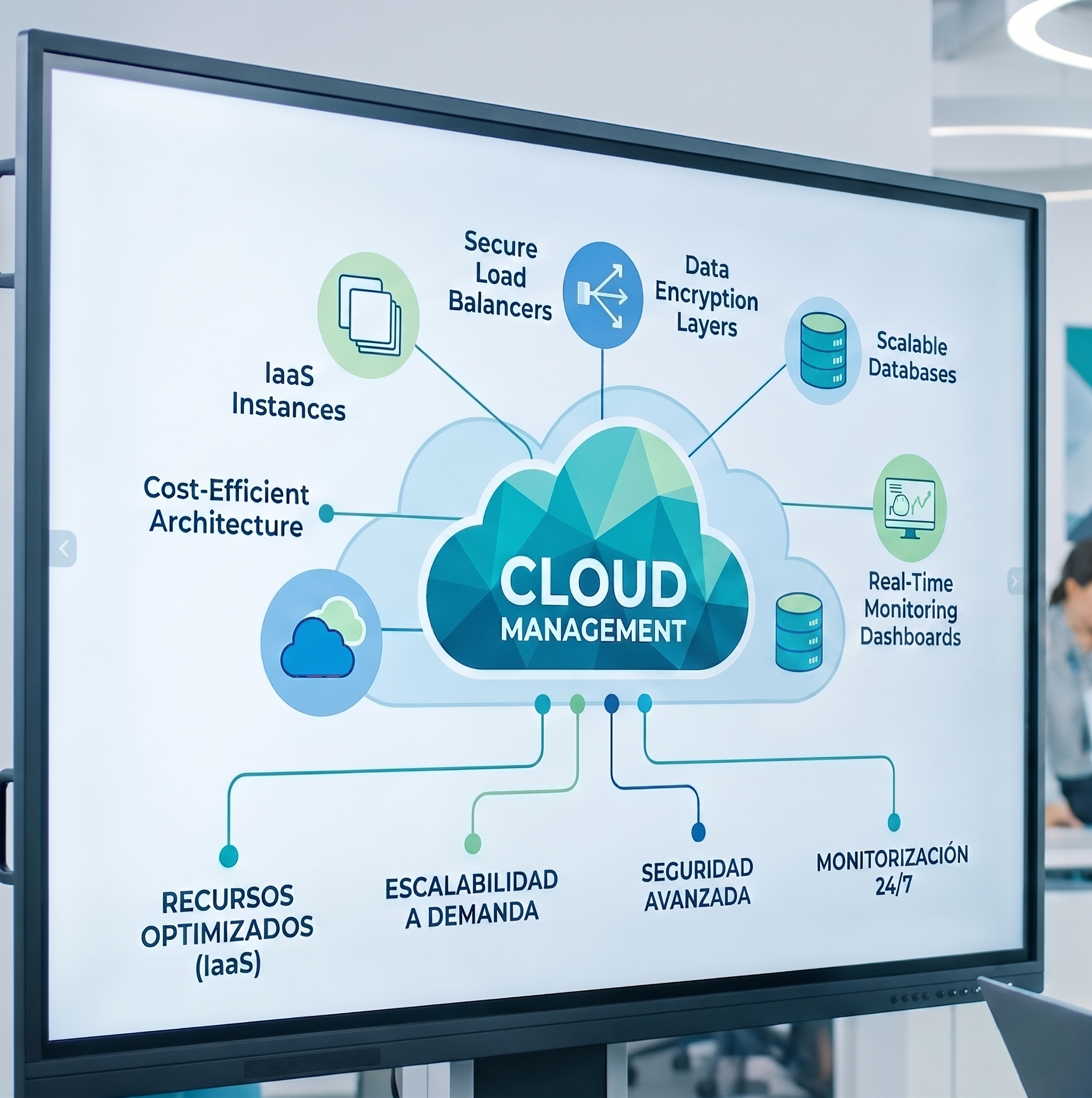 Especialistas gestionando infraestructura Cloud empresarial